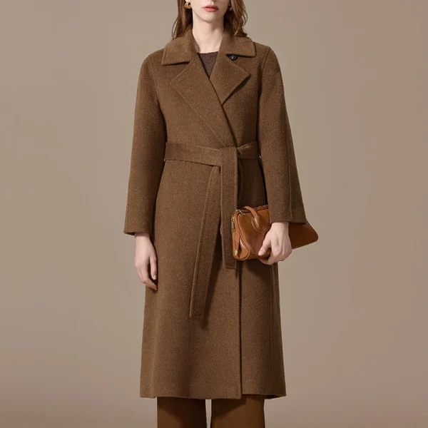 High End Single Faced Long Cashmere Coat Women Luxury 100% Camel Hair Coats With Belt