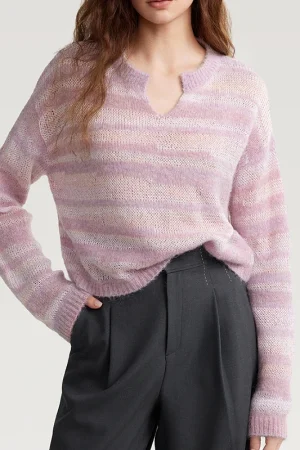 Hollow Out Knitwear Graduated Color Mohair Knitted Sweater Women