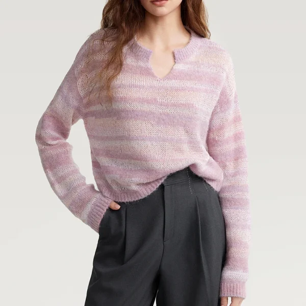 Hollow Out Knitwear Graduated Color Mohair Knitted Sweater Women