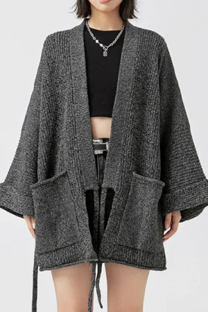 Knitted Cardigan Coat Winter Vintage Wool Cardigans Women With Belt