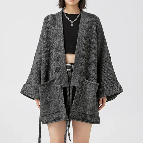 Knitted Cardigan Coat Winter Vintage Wool Cardigans Women With Belt