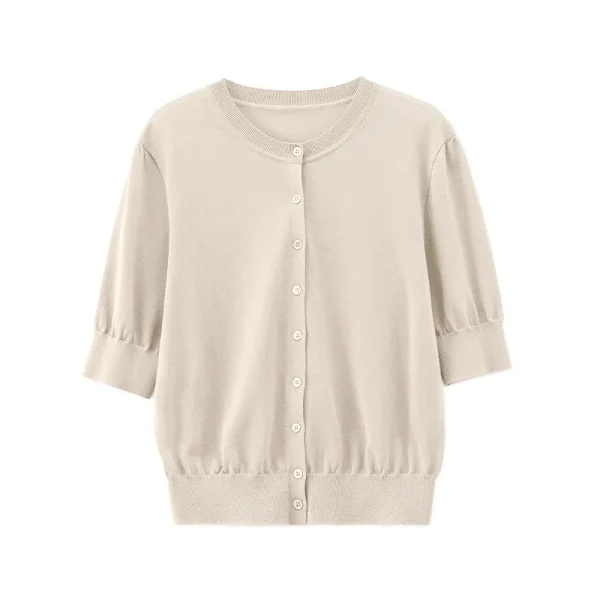 High Quality Single Breasted Knitted Cardigan Summer Wool Acetate Half Sleeve Knitwear for Women - Image 2