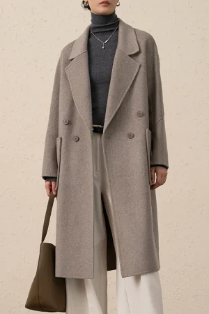 Winter Luxury Double Faced Long Cashmere Wool Trench Coat for Women