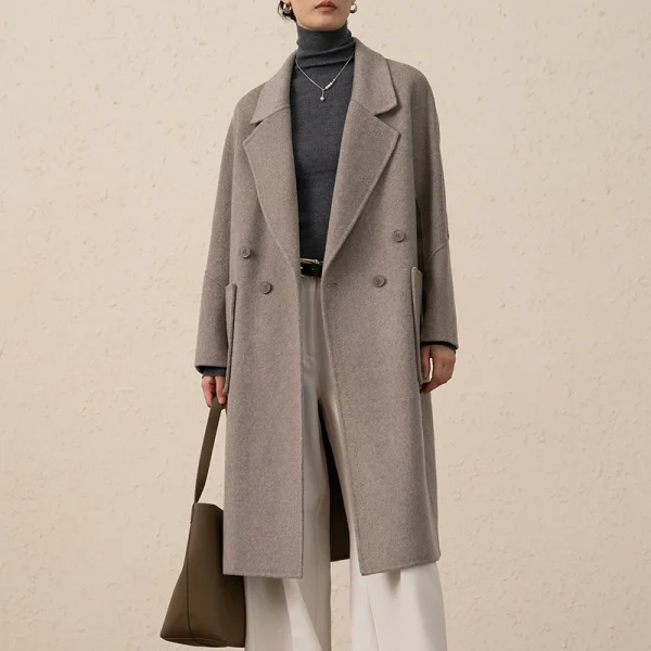 Winter Luxury Double Faced Long Cashmere Wool Trench Coat for Women