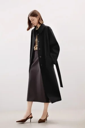 Wool High-grade Lapel Black Mid-length Trench Coat 2025 Autumn New French Temperament Top