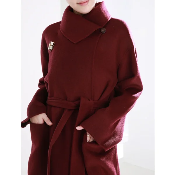 Small Batch Clothing Processing Winter High-quality Women's Designer 100%cashmere Coat European Fashion commuter Lacing - Image 2