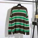 100% Wool O Neck Sweater Women Winter Handmade Knitted Sweater With Stripe Pattern