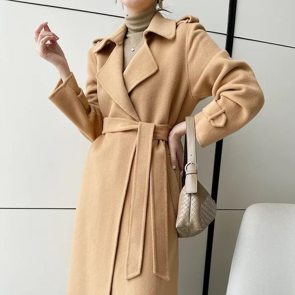 The Newest Luxury Korea Korean Coat Women's Woman Lamb Long Clothes Ladies Fashion Winter Cashmere Wool Trench Coat - Image 2