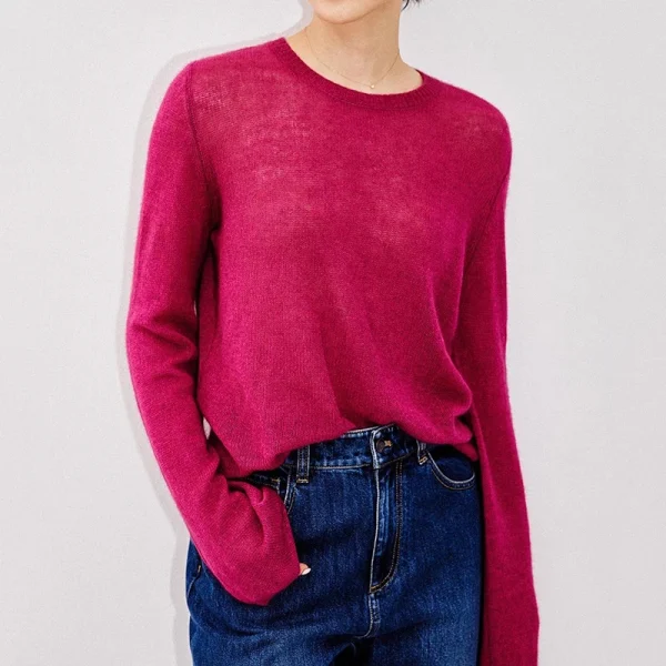 Long Sleeve Knitted Cashmere Sweaters Loose O Neck Cropped Knitwear for Women - Image 5