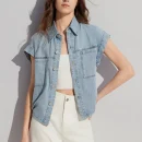 Summer Sleeveless Jean Tops Casual Cotton Denim Crop Vest for Women