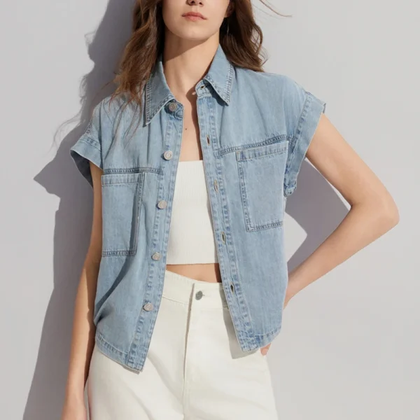 Summer Sleeveless Jean Tops Casual Cotton Denim Crop Vest for Women - Image 5