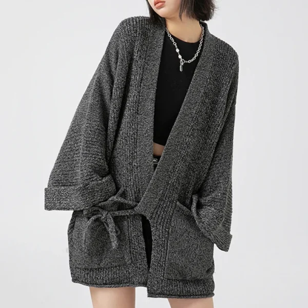 Knitted Cardigan Coat Winter Vintage Wool Cardigans Women With Belt - Image 3