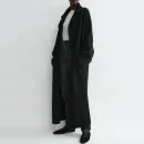 Spring Ribbing Open Front Knitted Coats Women Long 100% Wool Knitwear Cardigans