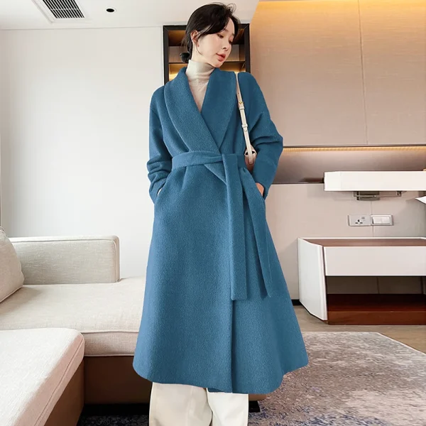 the Real Alpaca Hair Europe and America Elegant Loose Coat Medium Length High Quality  Cashmere Coat - Image 5