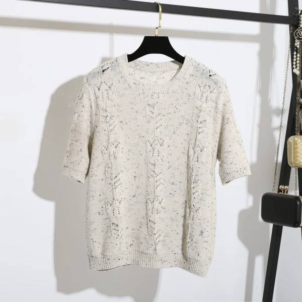 High Quality Short Sleeve Fashion Pullover Mercerized Cotton Knitted Sweater for Women - Image 3