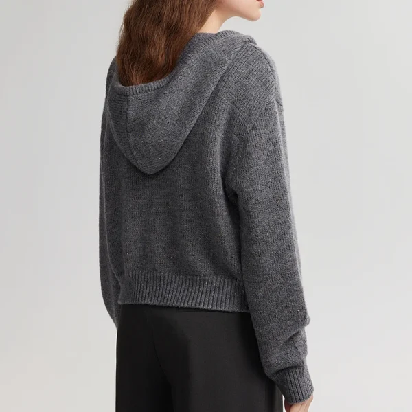 Autumn Fashion Zipper Wool Sweater Coat Knitted Wool Cardigans Women With Hooded - Image 5