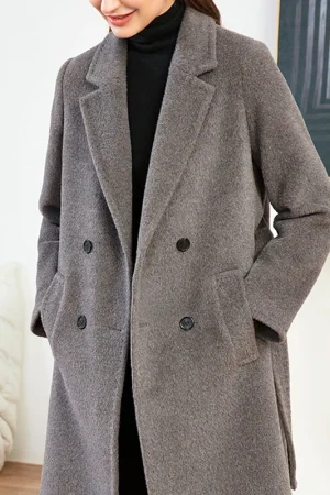 Tie a Belt Winter Alpaca Hair Coat Atmosphere Elegant Double-breasted Popular Design Hot Sale