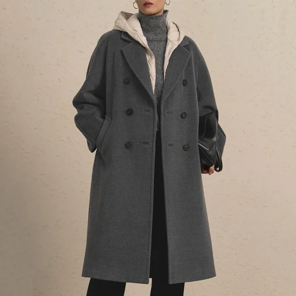 High Quality Luxury Cashmere Silk Coat Winter Warm Women Double Faced Long Wool Coat