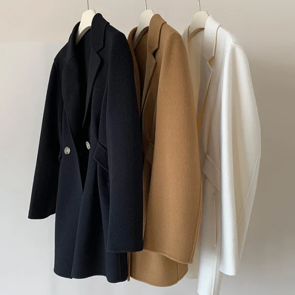 High Quality Double Faced Casual Suit Jackets Winter Short 100% Real Wool Coats for Women - Image 5