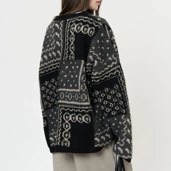 Thick Warm Jacquard Wool Jacket Vintage Knitted Cardigan Coat for Women - Image 2